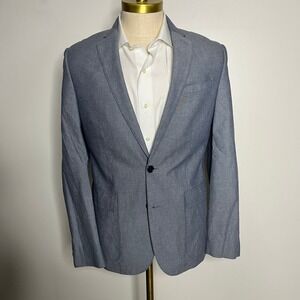 Express Photographer Blazer Mens 38R Fitted Elbow Patch Two Button Blue Jacket